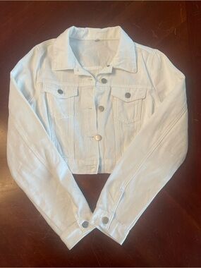 Cropped White Denim Jacket - Women